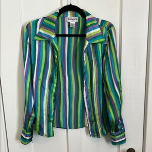 Vintage Sharagano Paris Striped Multicolor Silk Blouse Medium